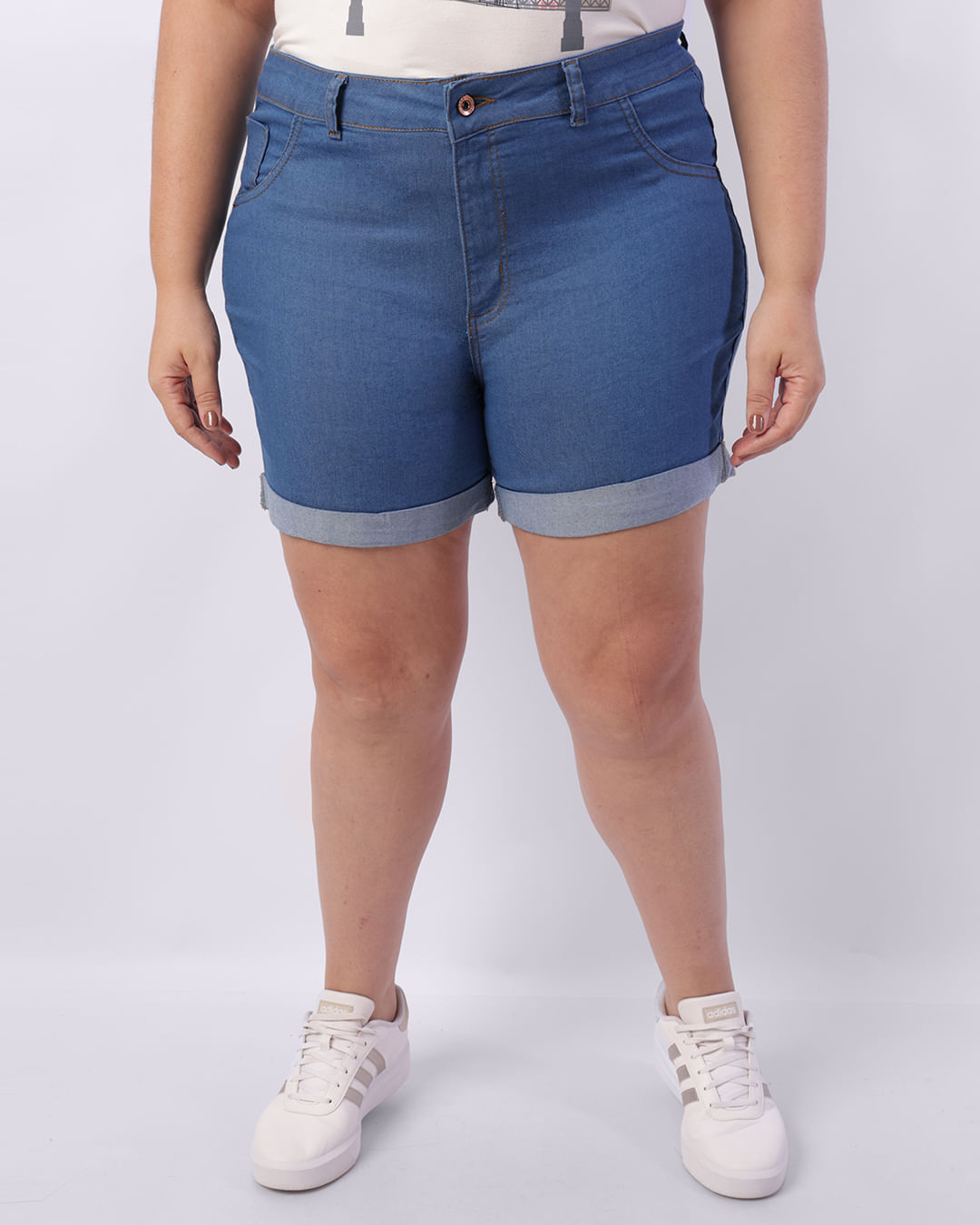 Short Jeans Plus Size  Feminino Curto Azul  -1750165573656