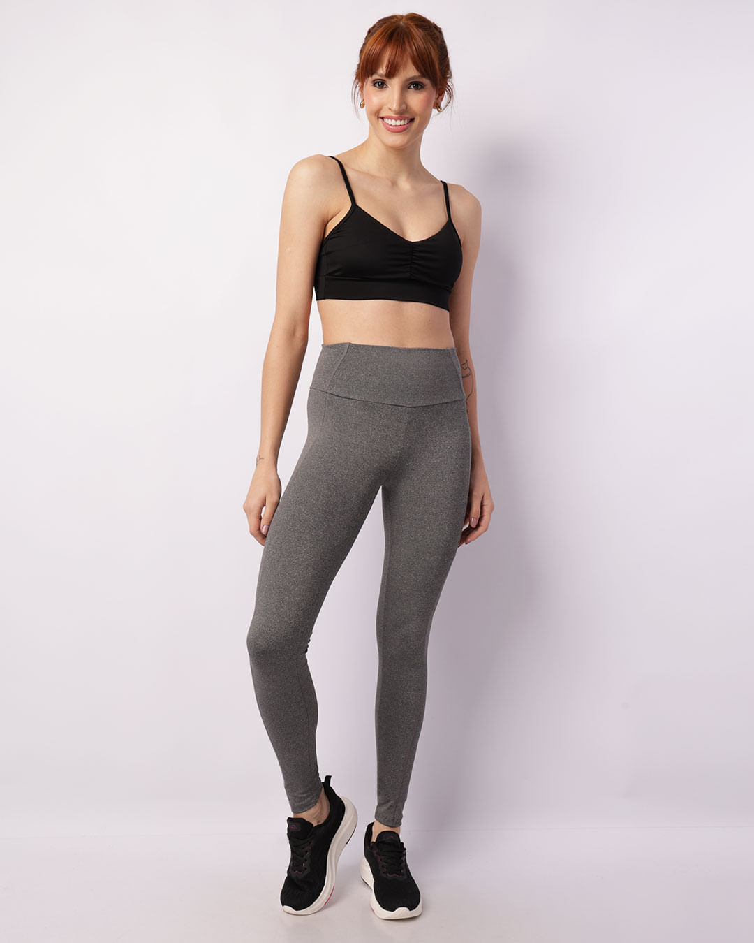 Calça Legging Feminina Fitness Com Bolso Fitter Recortes Cinza