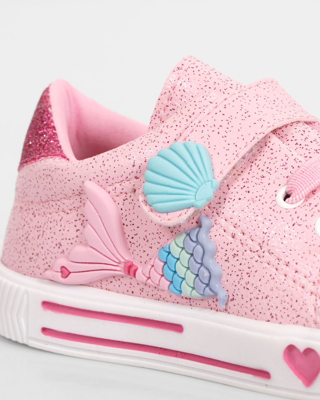 Tênis Bebê Aplique Calda Sereia Com Glitter Rosa