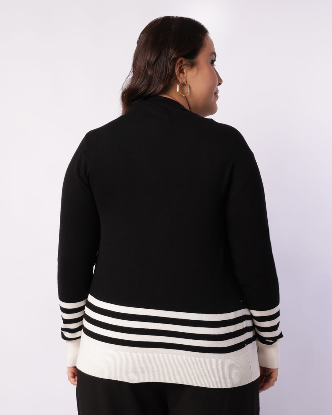 Cardigan Plus Size Feminino Tricô com Botões Off White