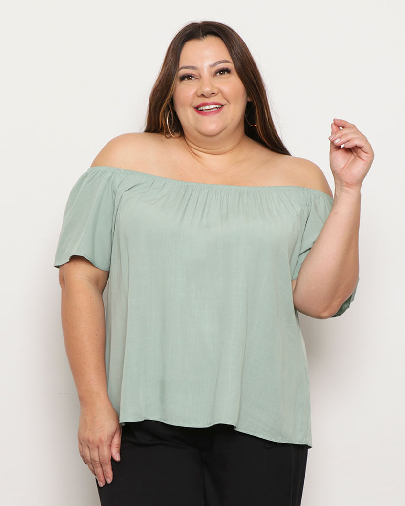 Blusa Feminina Plus Size Berry Ciganinha Viscose Verde