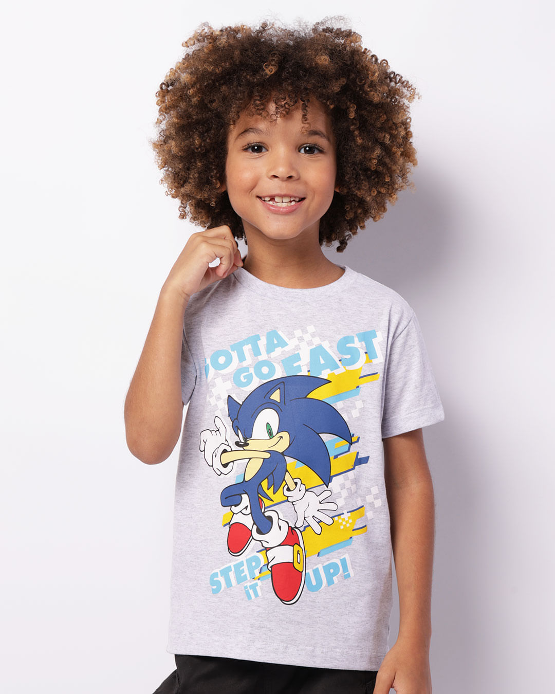 Camiseta Infantil Sonic Manga Curta Cinza