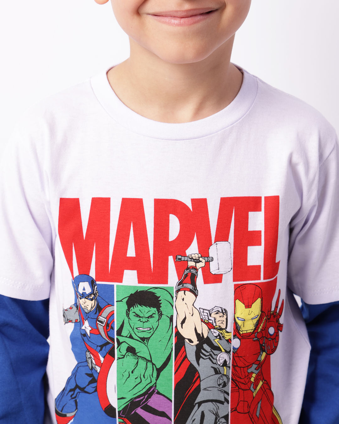 Camiseta Infantil Marvel Os Vingadores Manga Longa Branca