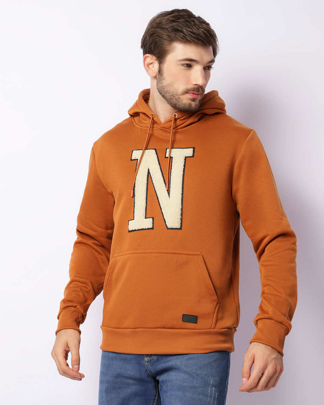 Blusão Moletom Masculino Peluciado Bolso Com Capuz Marrom