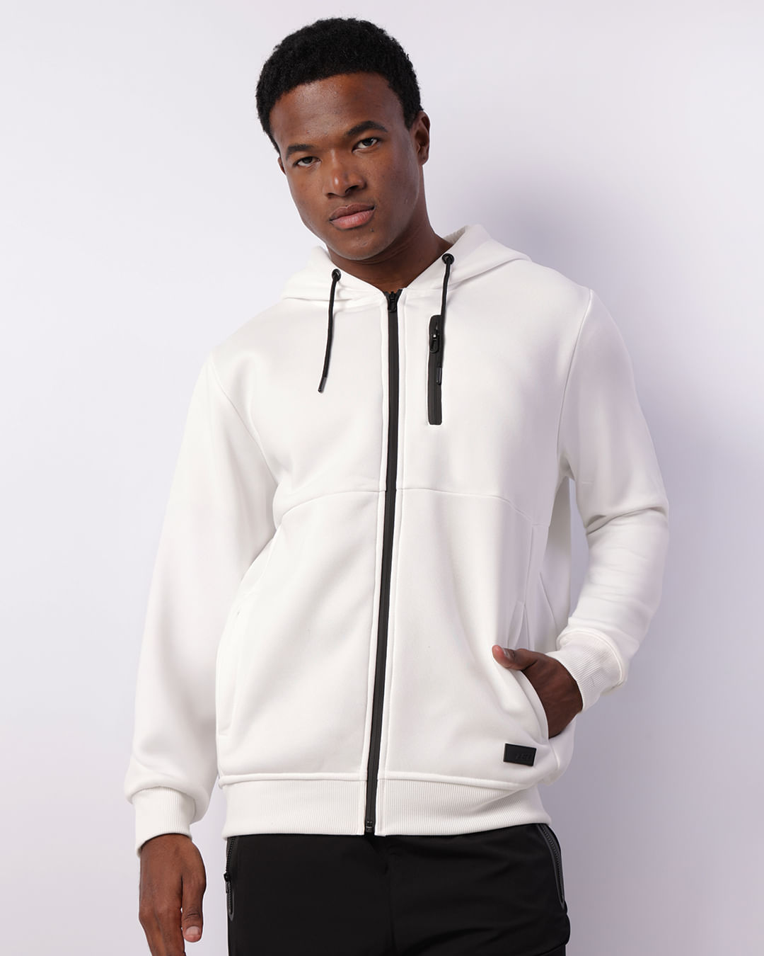 Jaqueta Moletom Masculina Com Capuz Zíper Branca - Main Image