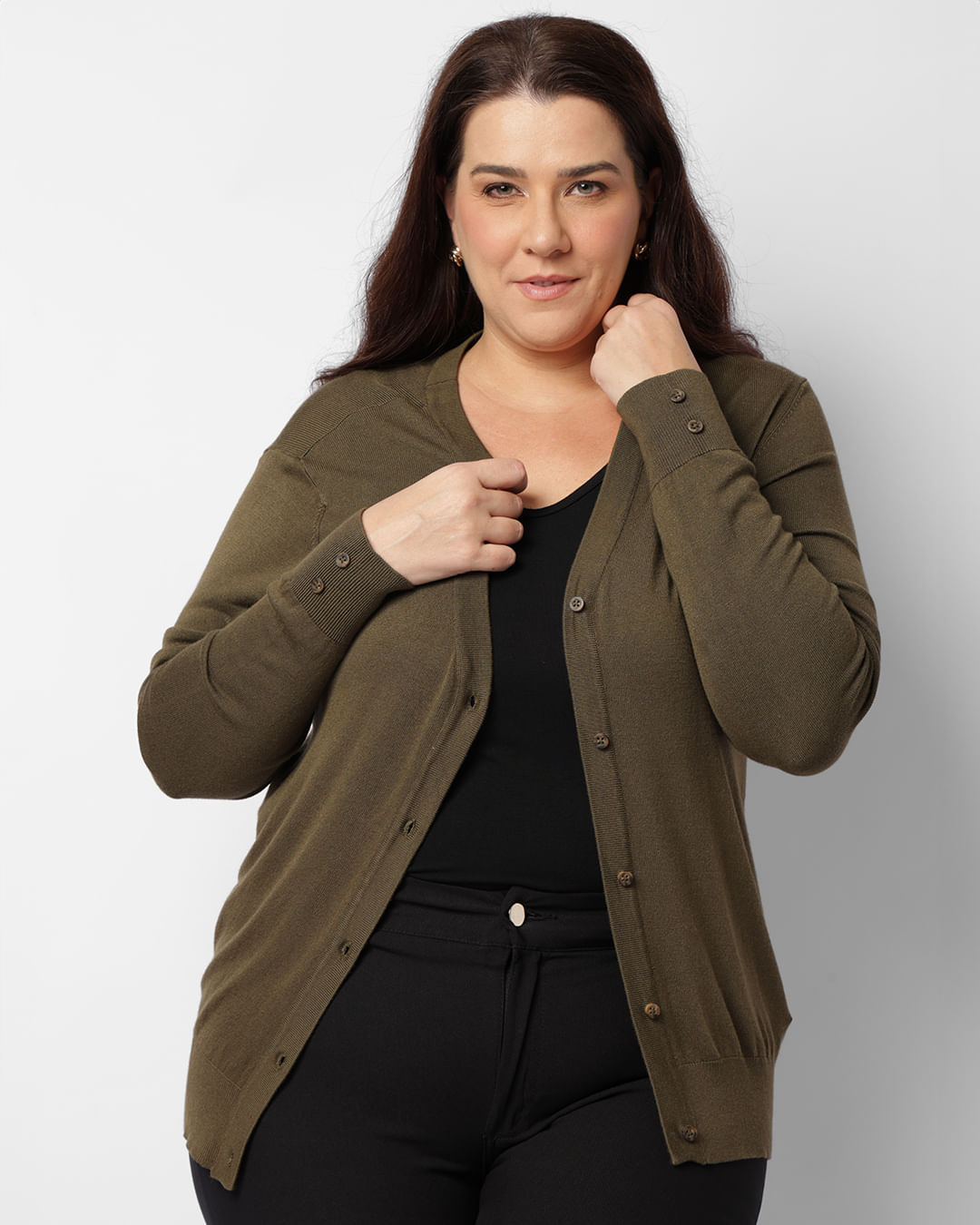 Cardigan Plus Size Feminino Verde Escuro