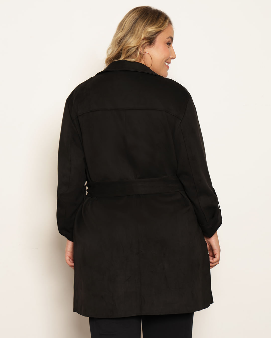 Sobretudo Plus Size Feminino Berry Longo Suede Preto