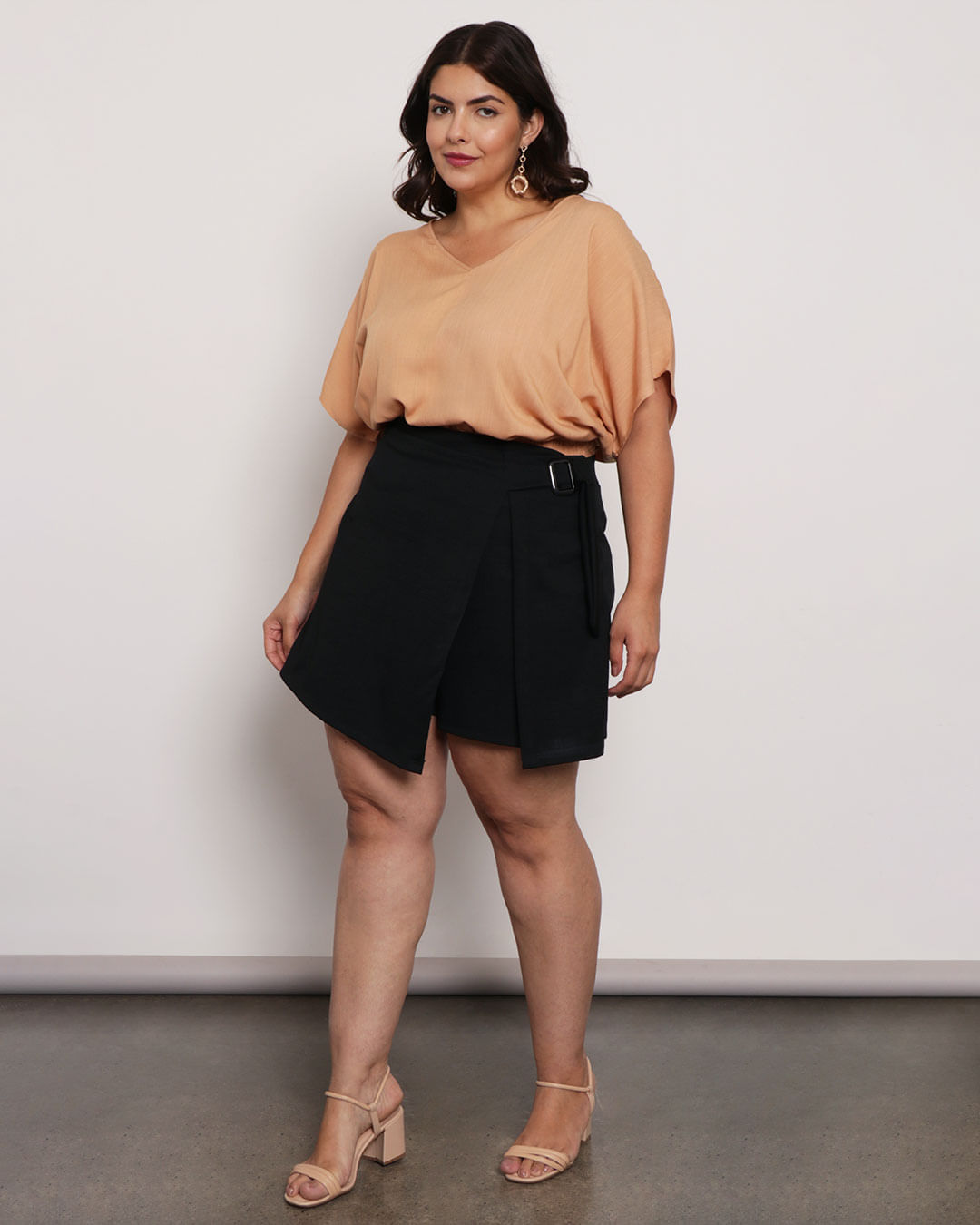 Short Saia Plus Size Feminino Fenda Preta