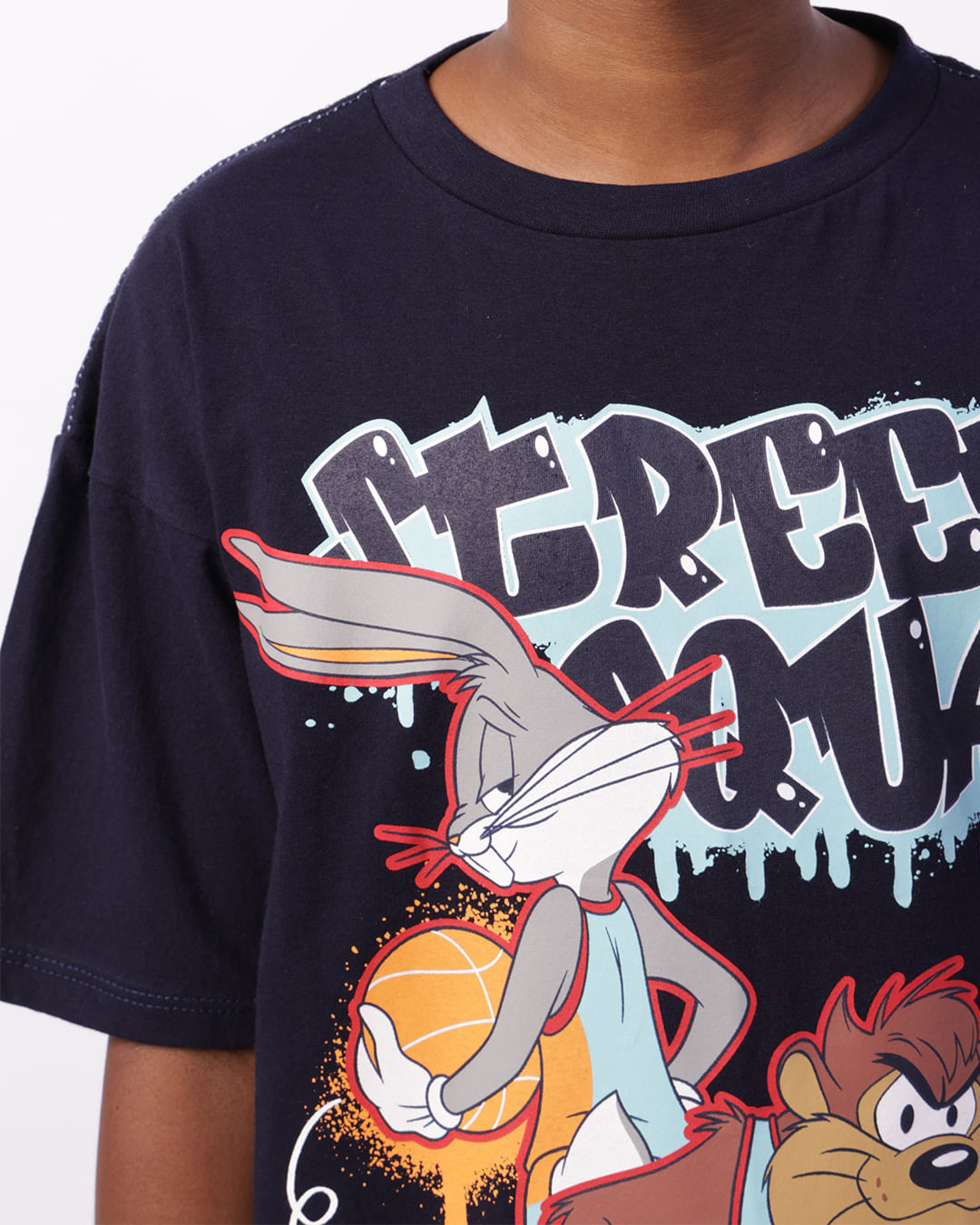 Camiseta Juvenil Manga Curta Looney Tunes Space Jam Marinho