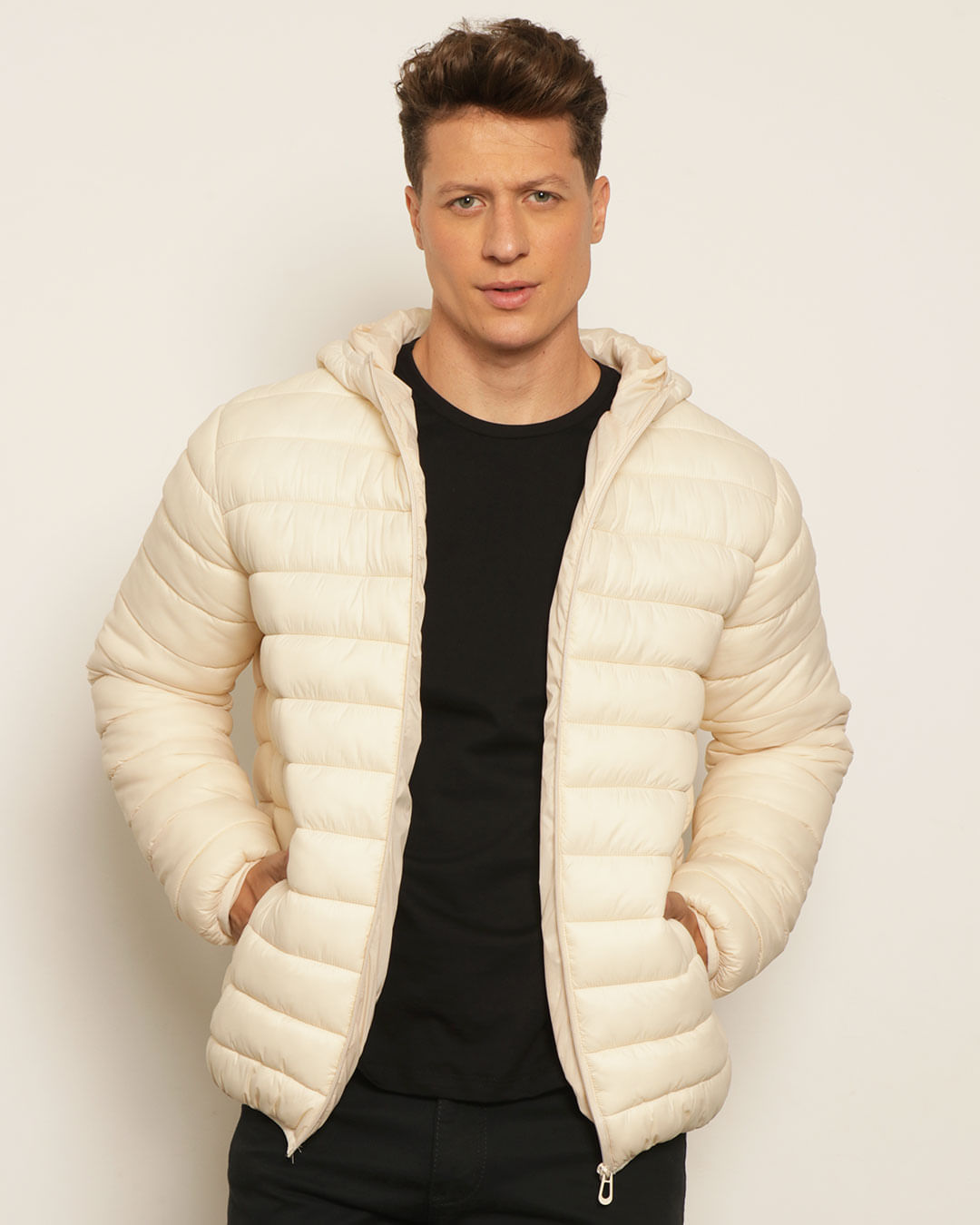 Jaqueta Masculina Puffer Bolsos Com Capuz Off White