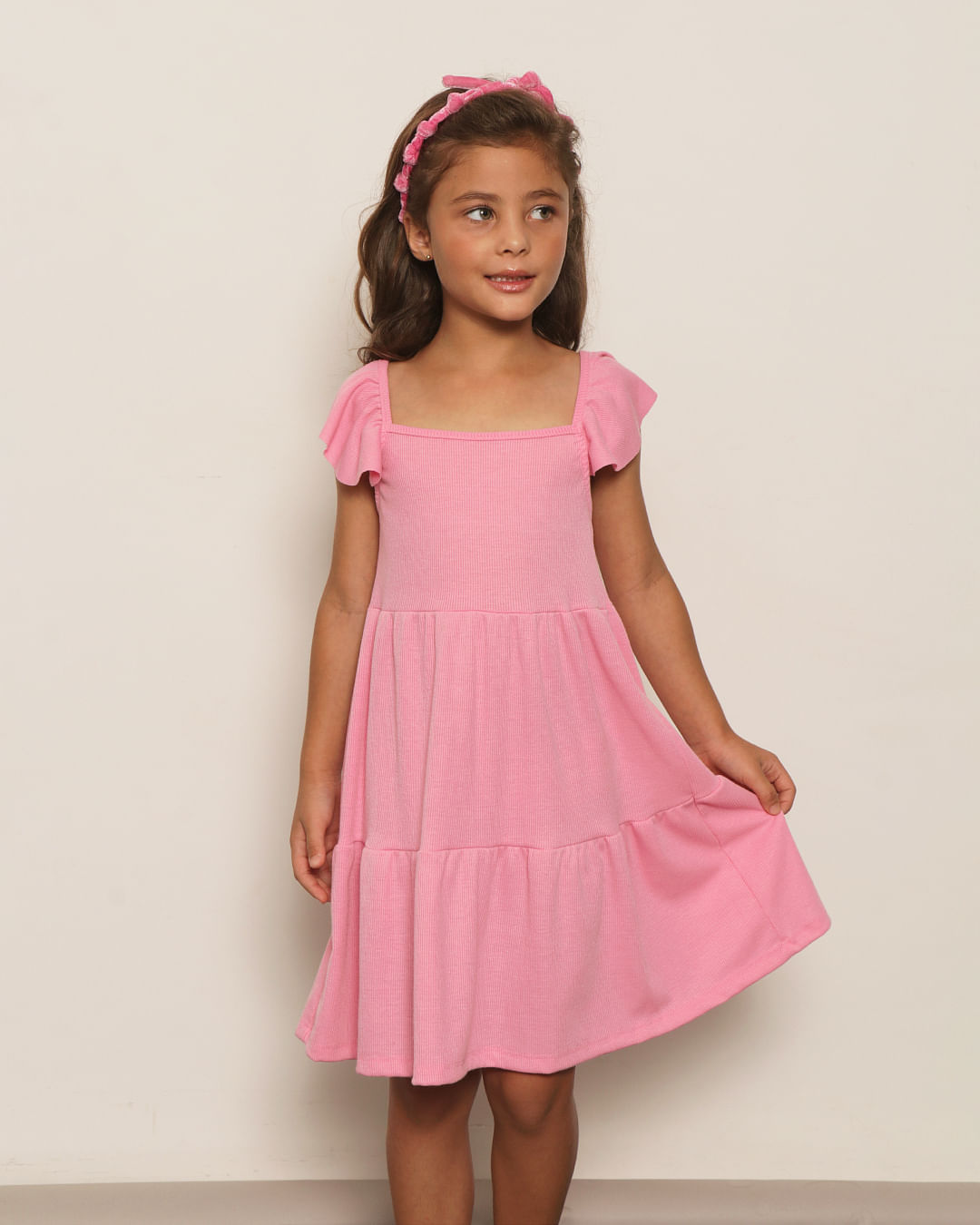 Vestido Infantil Regata Com Babados Três Marias Rosa