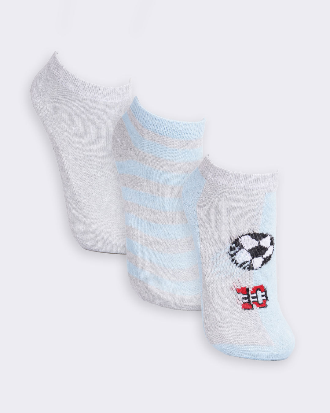 Kit 3 Pares Meias Infantil Sapatilha Cinza e Branca