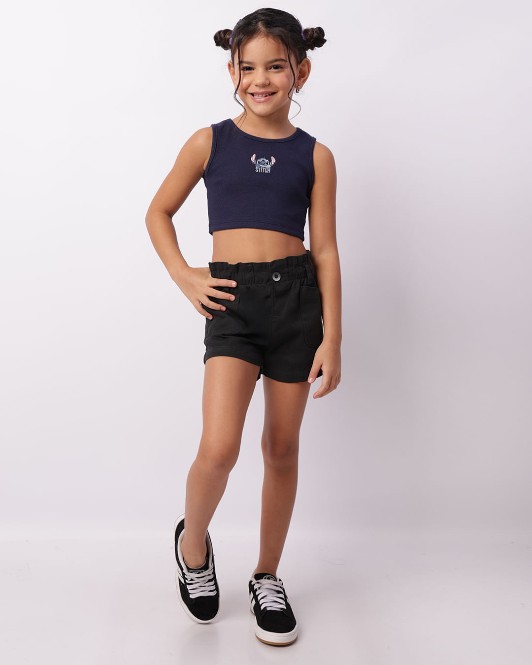 Short Infantil Sarja Paper Bag Preto