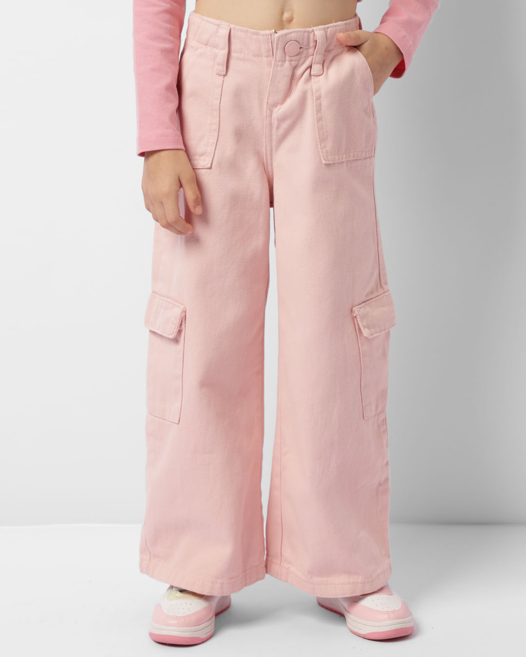 Calça Cargo Calca Rosa Masculina Calça Infantil Sarja Wide Leg