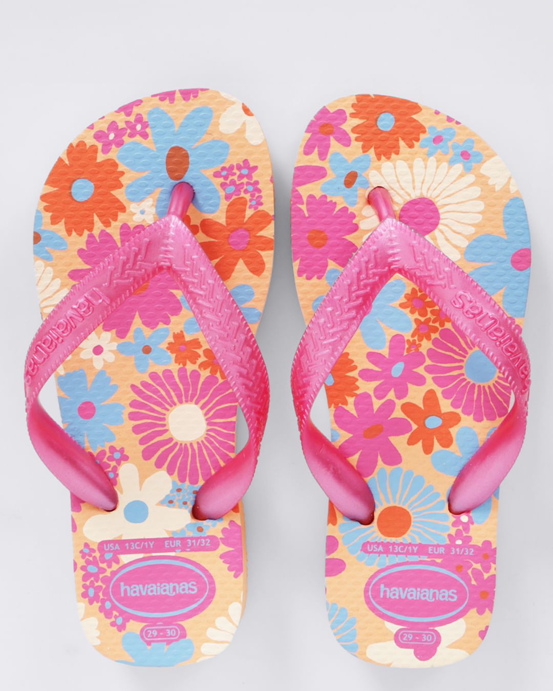 Chinelo Havaianas Infantil Tiras Metálicas Com Estampa Floral Laranja