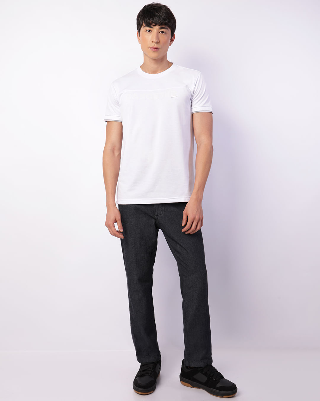 Calça Jeans Masculina Reta Mesclada Cinza