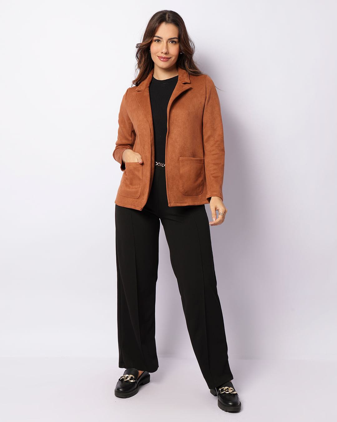 Casaco Feminino Berry Suede com Bolsos Bege