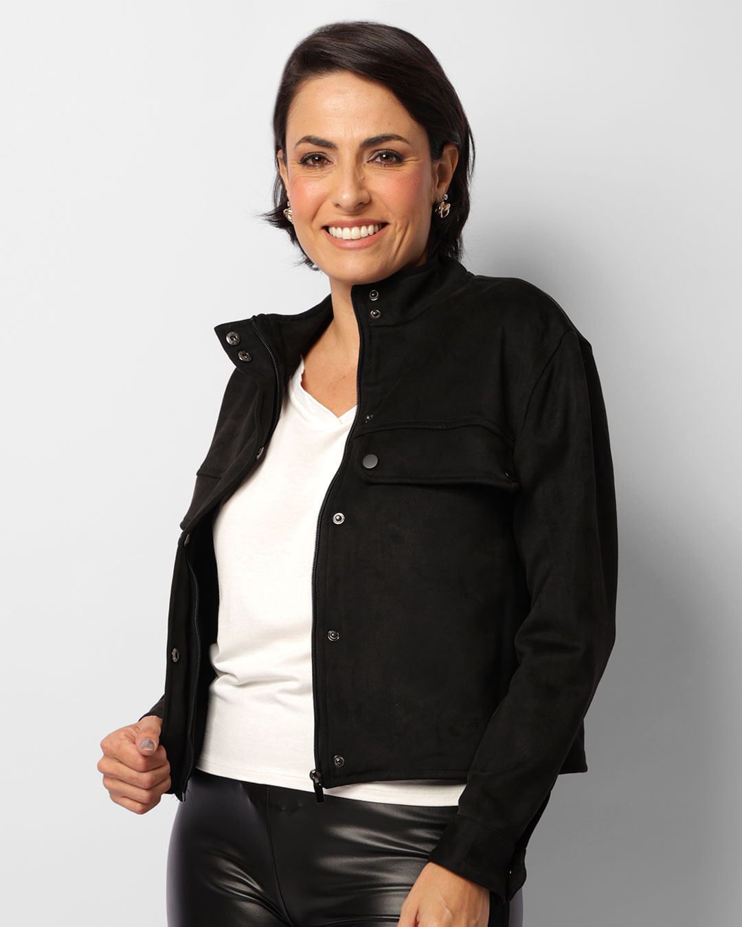 Jaqueta Suede Preta Feminina Cosmetics Casaco Suede Feminino