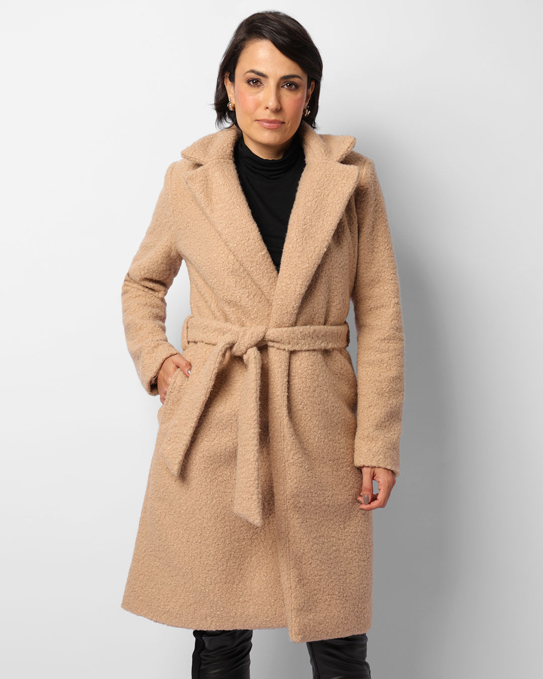 Sobretudo Feminino Berry Lã Batida Longo Bege