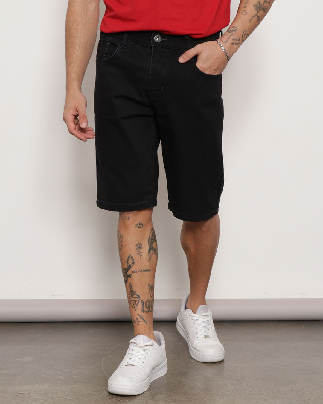 Bermuda Jeans Masculina Gangster Reta Preta