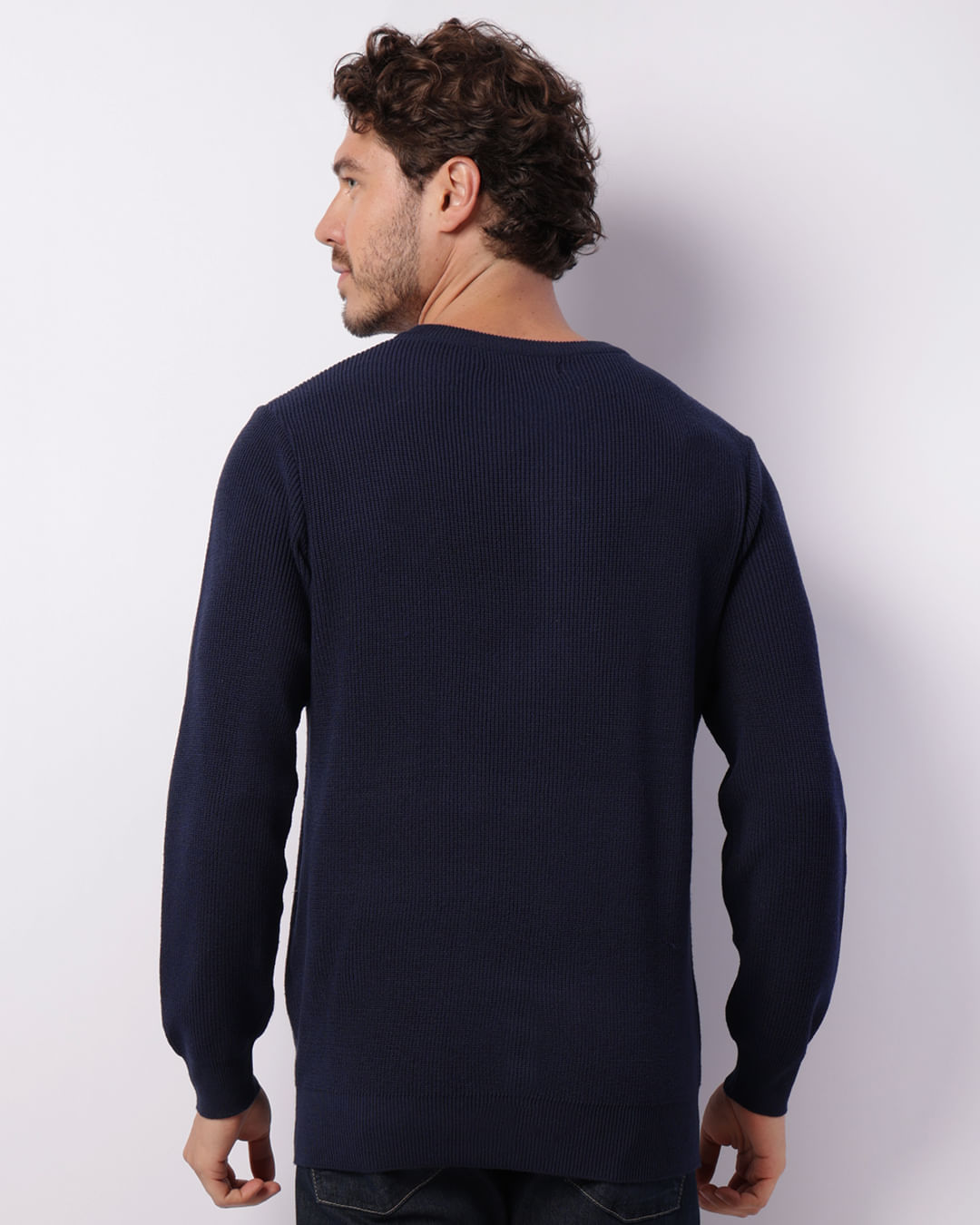 Suéter Masculino Tricô Canelado Marinho