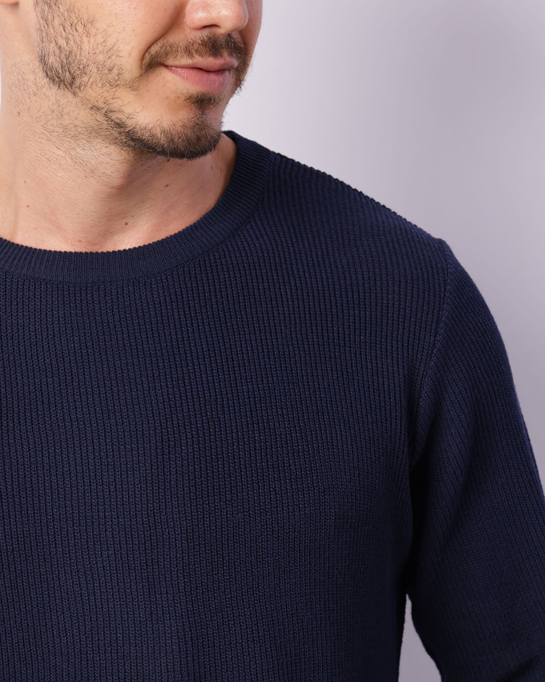 Suéter Masculino Tricô Canelado Marinho