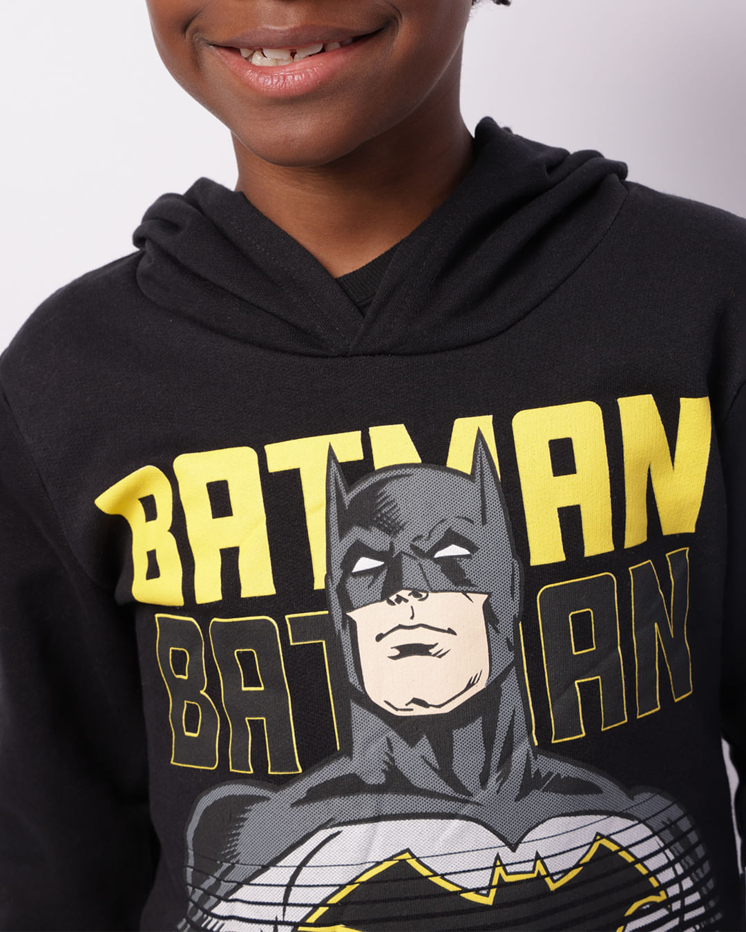 Blusão Moletom Infantil DC Comics Batman com Capuz Preto