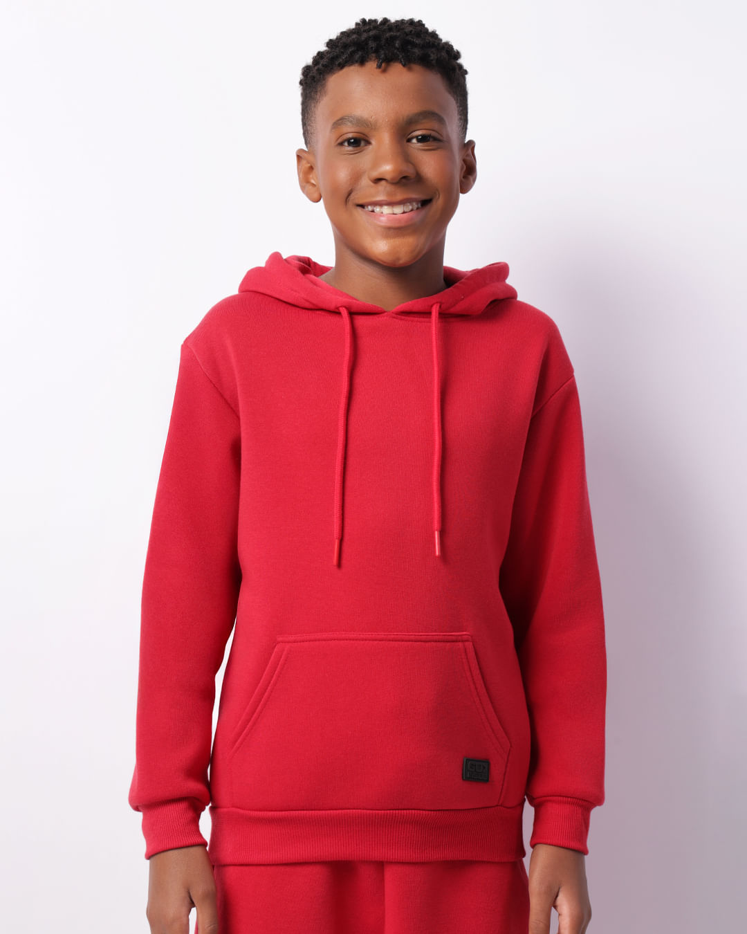 Blusão Moletom Juvenil com Capuz Bolso Canguru Vermelho