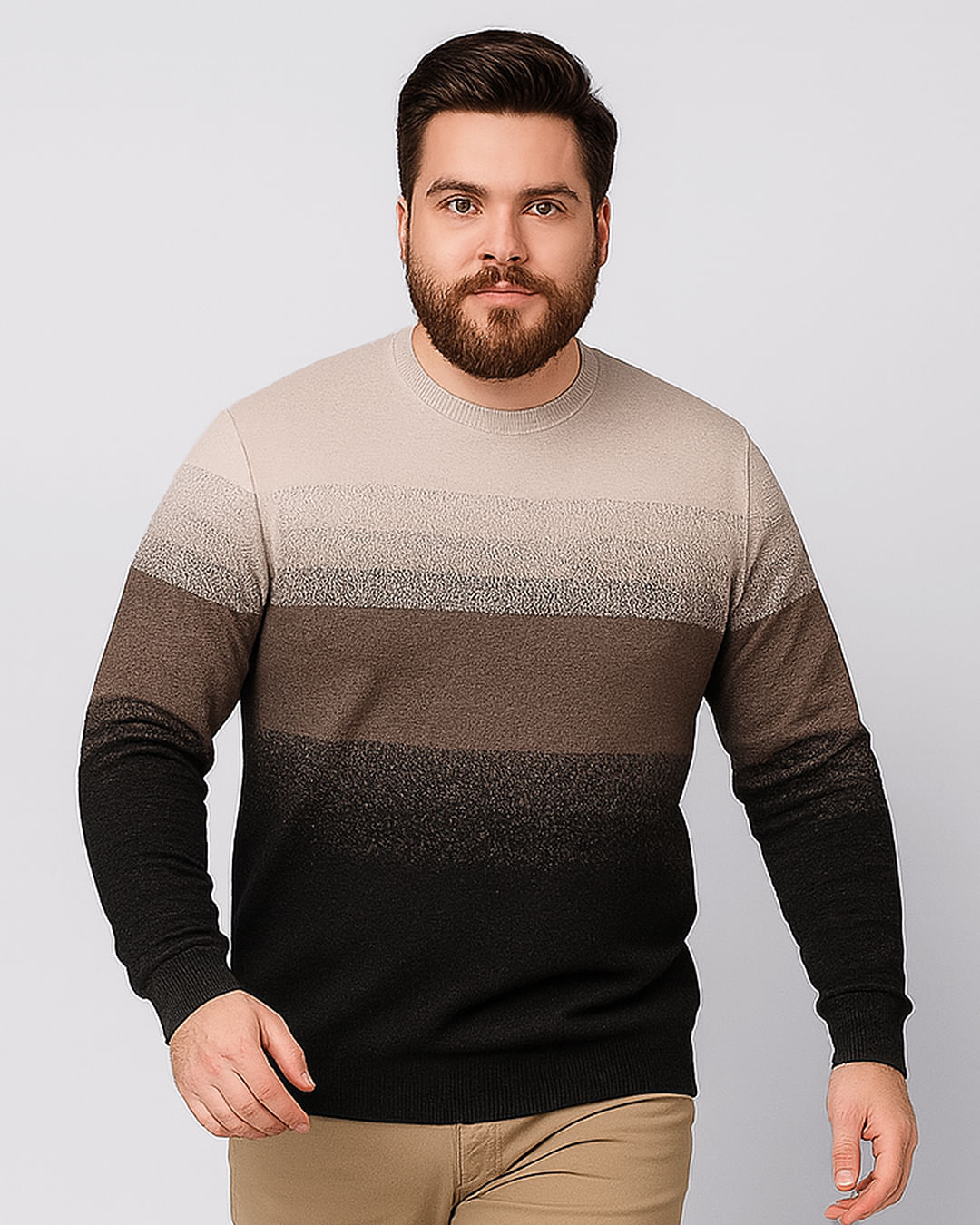 Suéter Plus Size Masculino Tricô Degradê Marrom