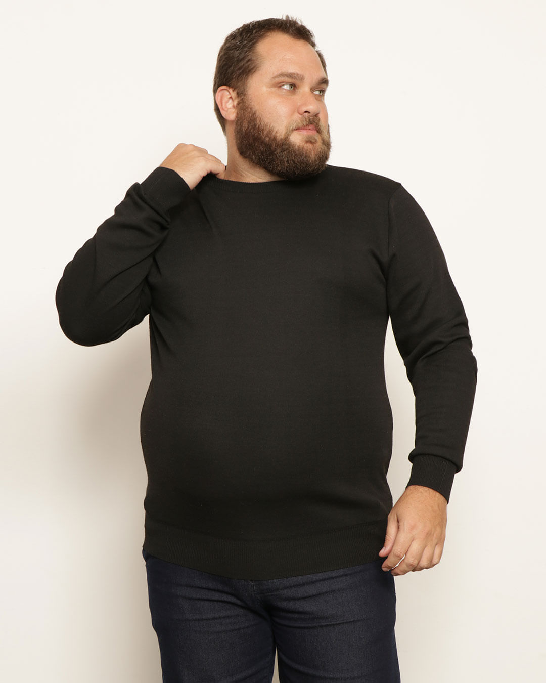 Suéter Plus Size Masculino Tricô Manga Longa Preto-1751977955241