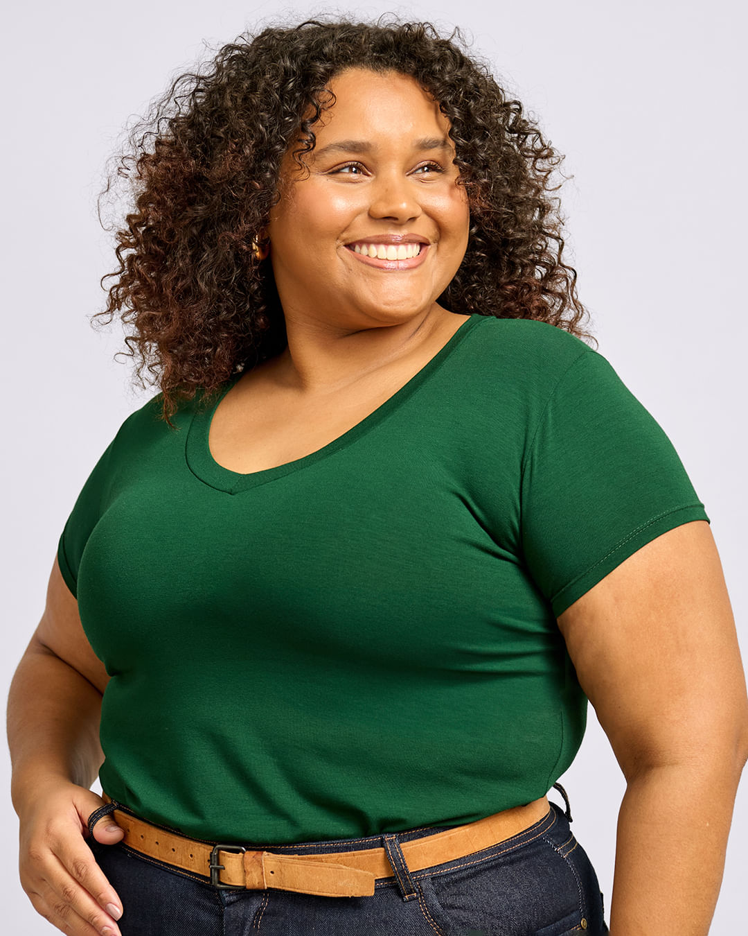 Blusa Plus Size Feminina Manga Curta Decote V Verde