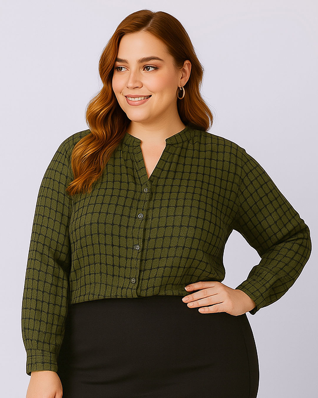 Camisa Plus Size Feminina Manga Longa Viscose Berry Verde