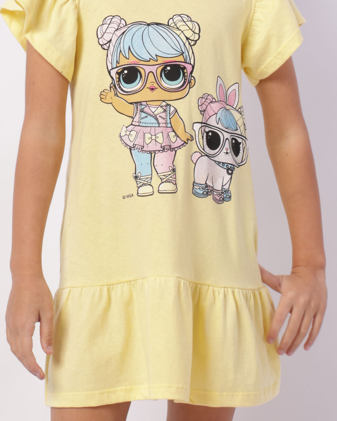 Vestido Infantil Curto Lol Surprise com Babado Amarelo