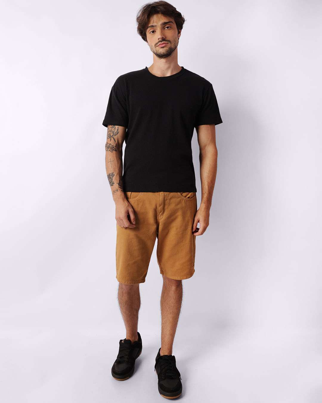 Bermuda Sarja Masculina Reta Estampa Brooklyn Com Cordão Marrom