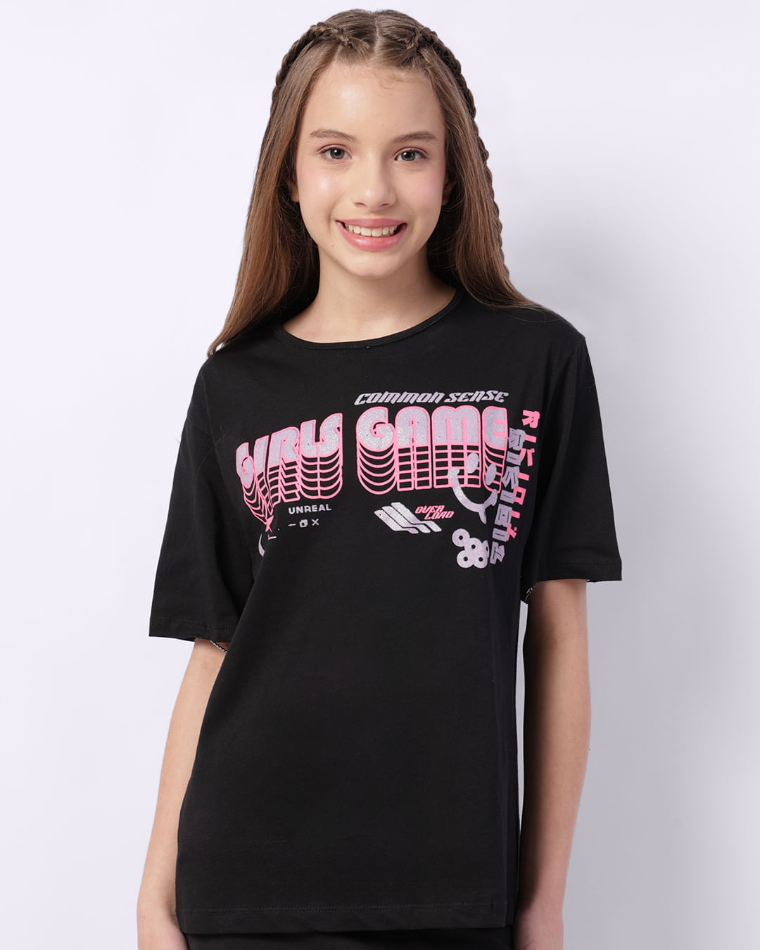 Camiseta Juvenil Girls Game Correntes Preta
