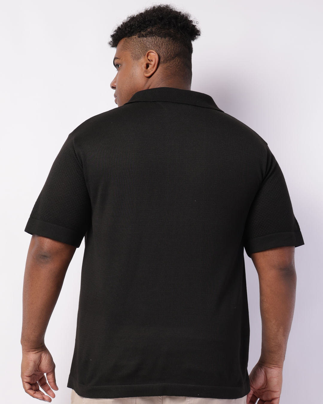 Camisa Polo Plus Size Masculina Tricô Maquinetada Preta