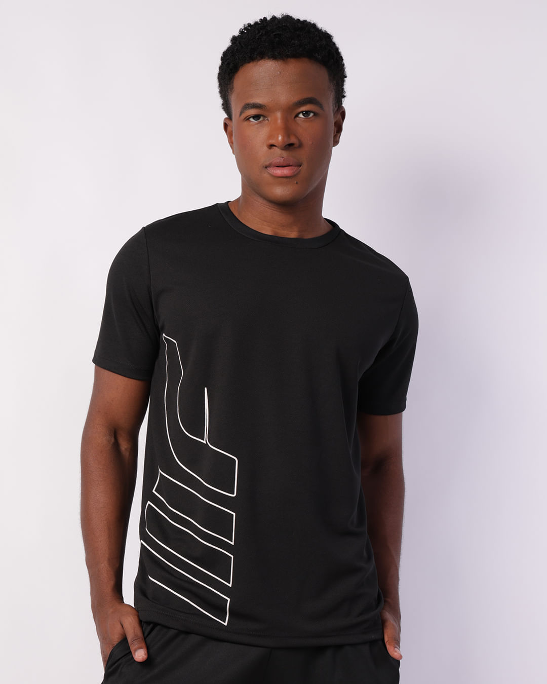 Camiseta Esportiva Masculina Dry Fit Estampa Frontal Preta