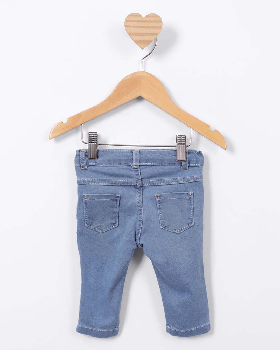 Calça Jeans Bebê Skinny com Bordado Flores Azul