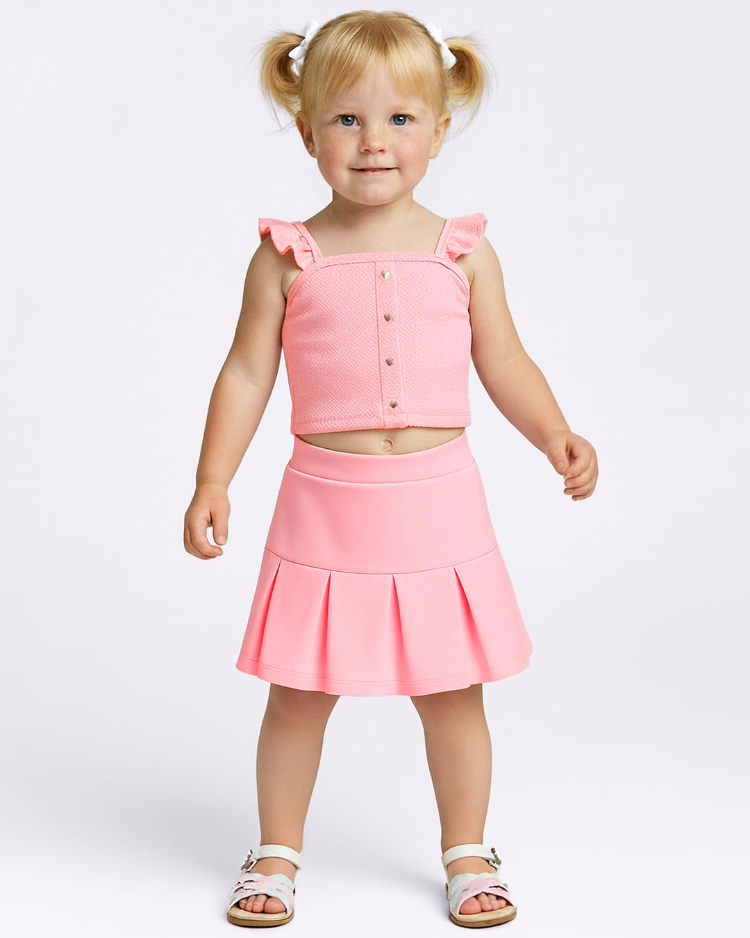 Blusa Bebê Alcinha com Babado Tachinhas Coração Rosa