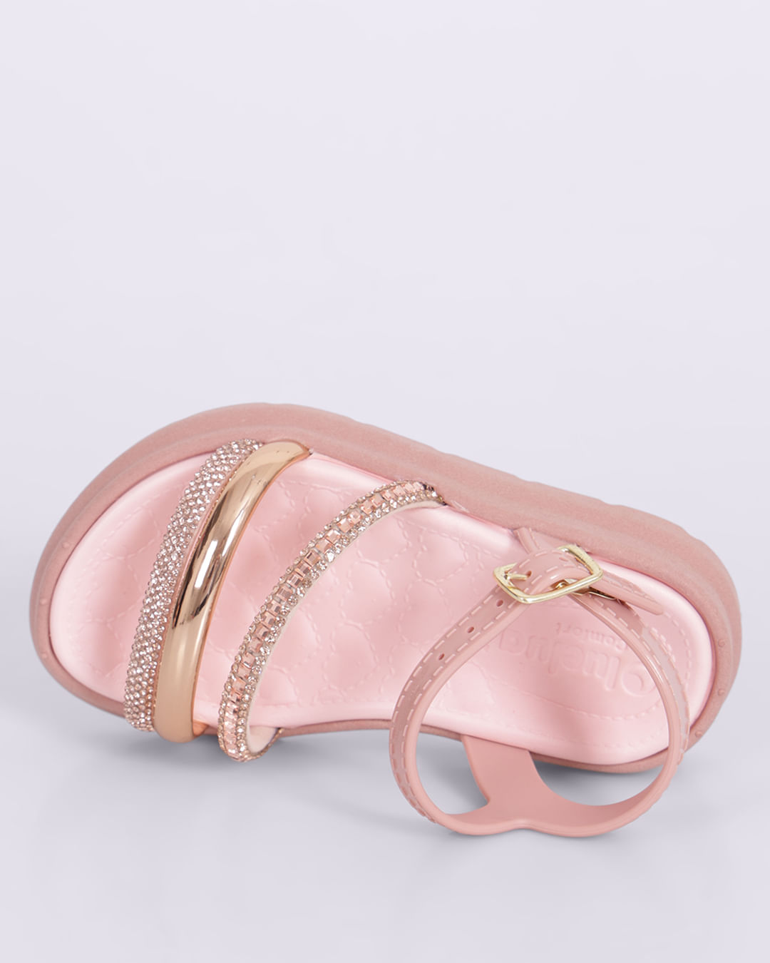 Sandália Bebê Tratorada Tiras com Strass Rosa