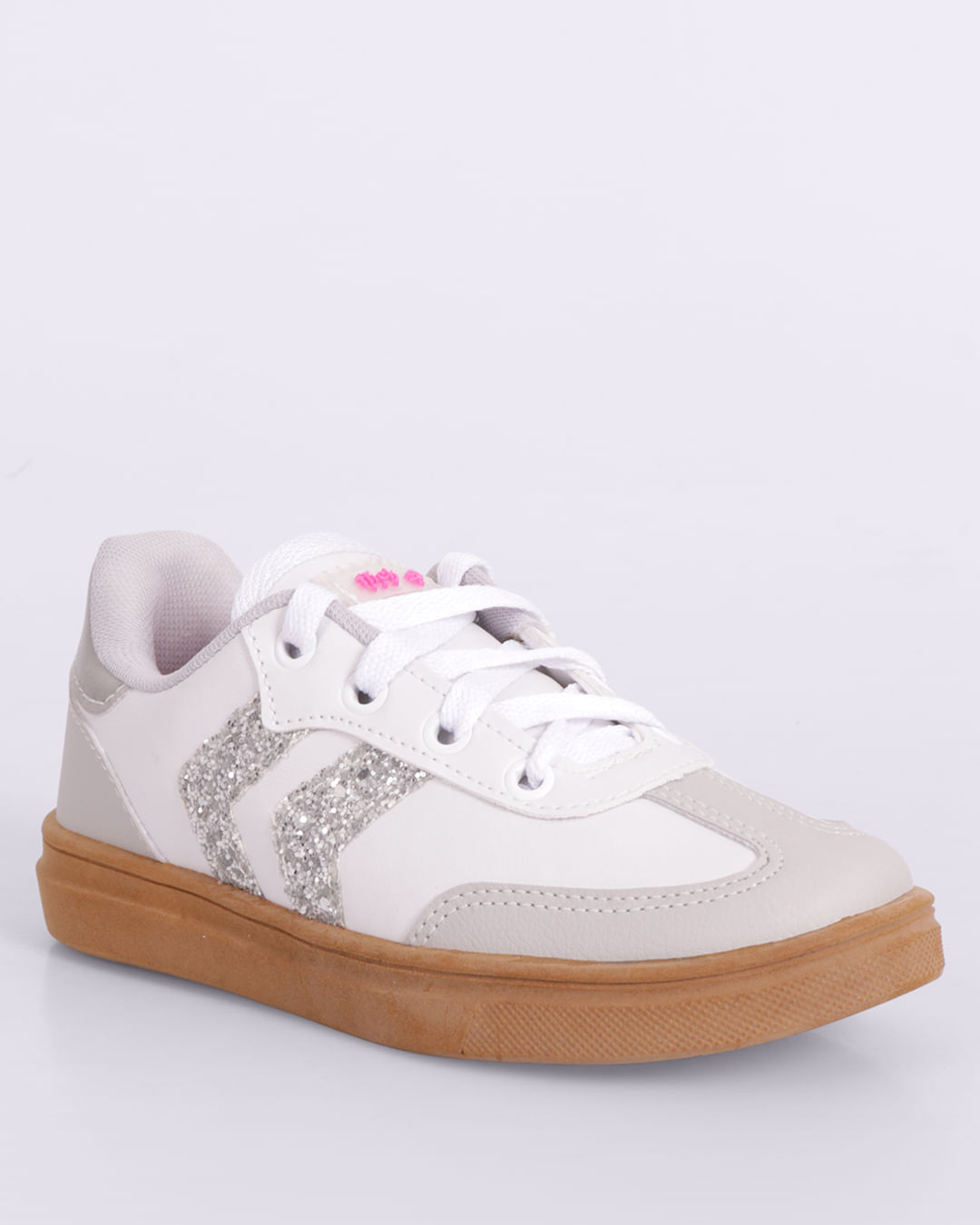 Tênis Infantil Flick Casual com Paetê Listras Recortes Branco