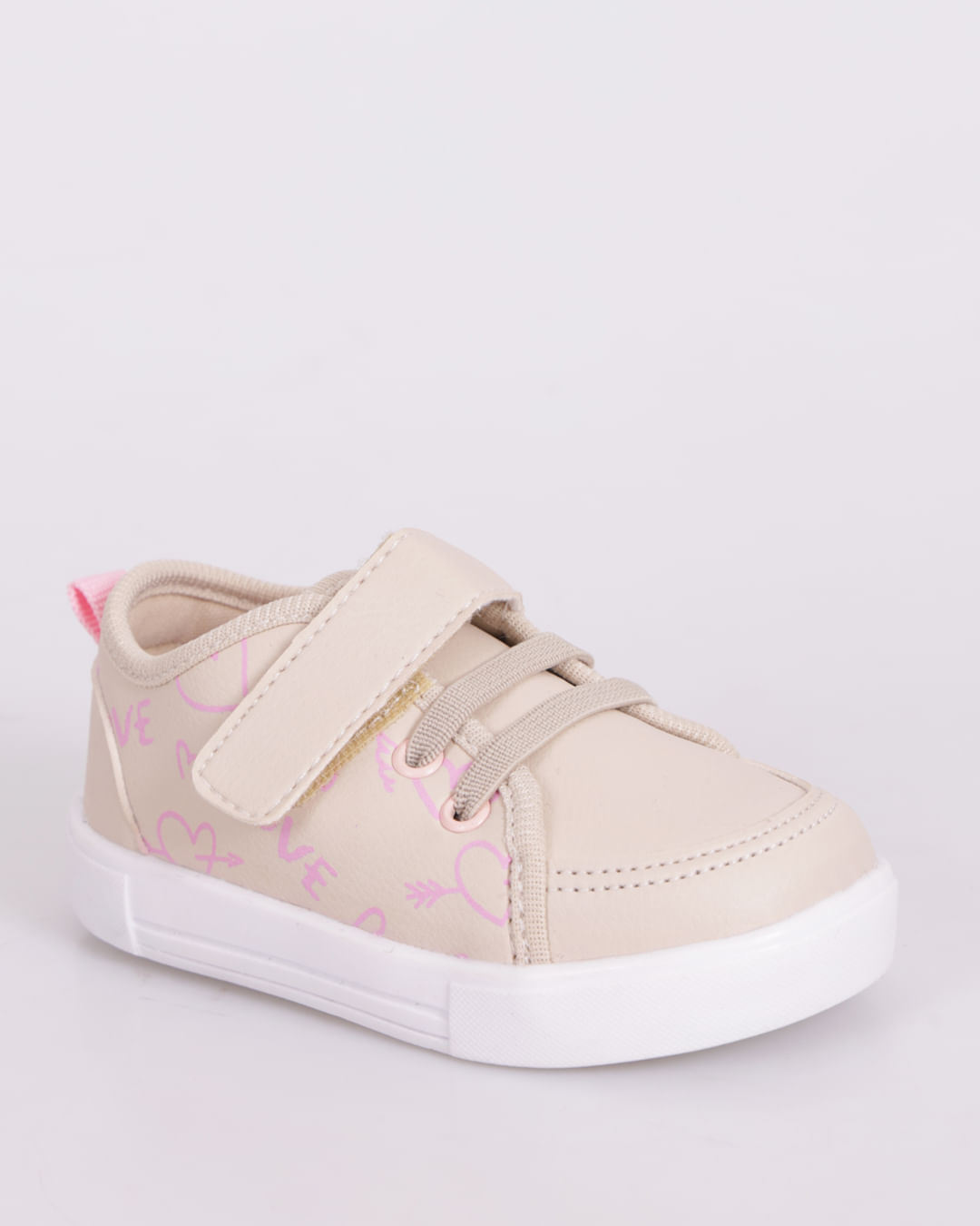 Tênis Bebê Estampado Love com Recortes Bege