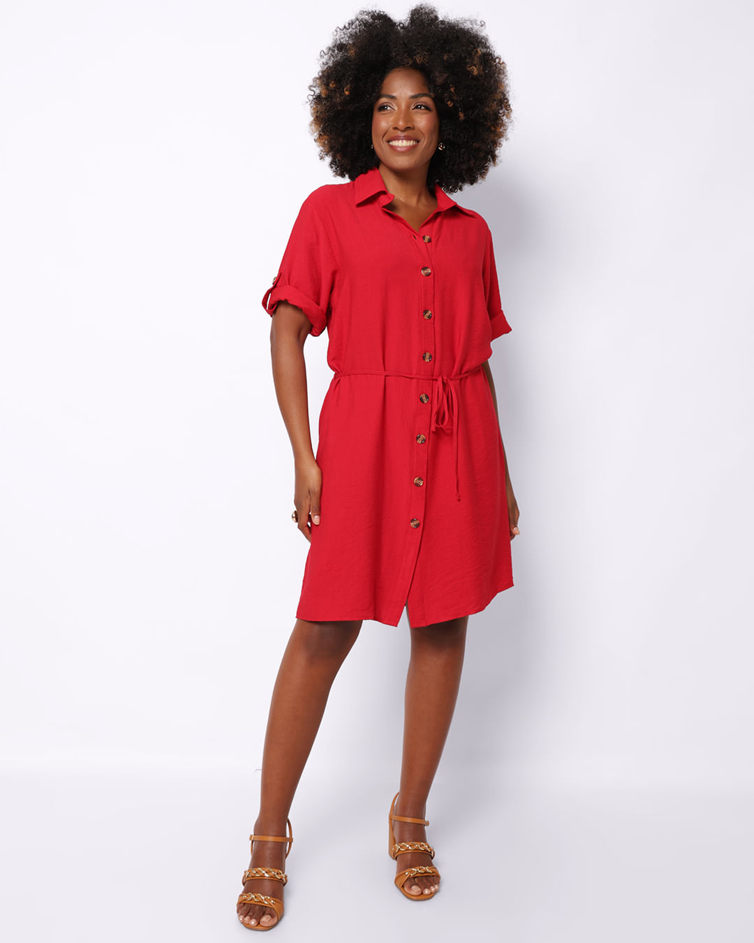 Vestido Feminino Chemise Curto Berry com Botões Vermelho