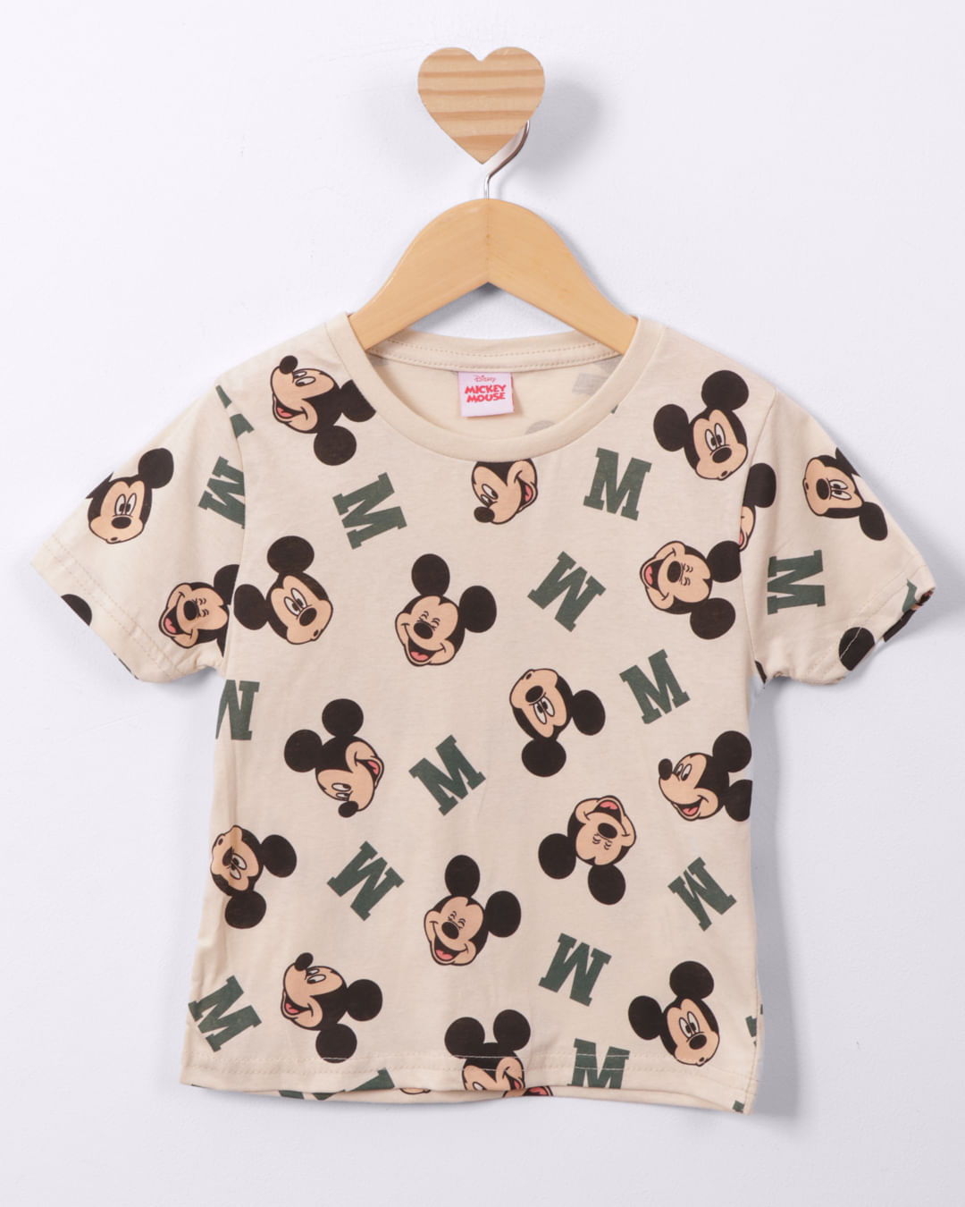 Camiseta Bebê Algodão Disney Mickey Estampada Bege