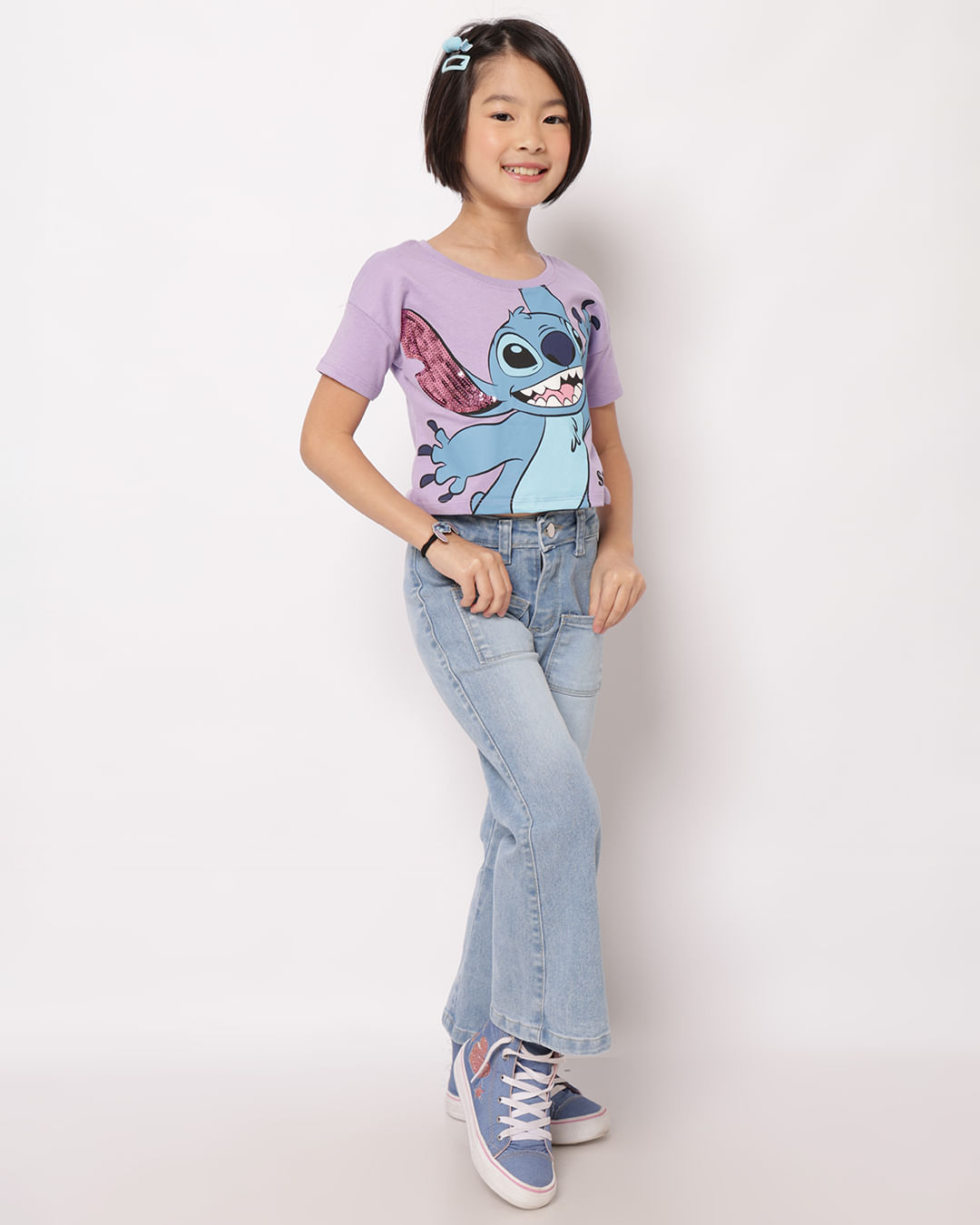 Calça Jeans Infantil Flare com Bolsos Frontais Azul