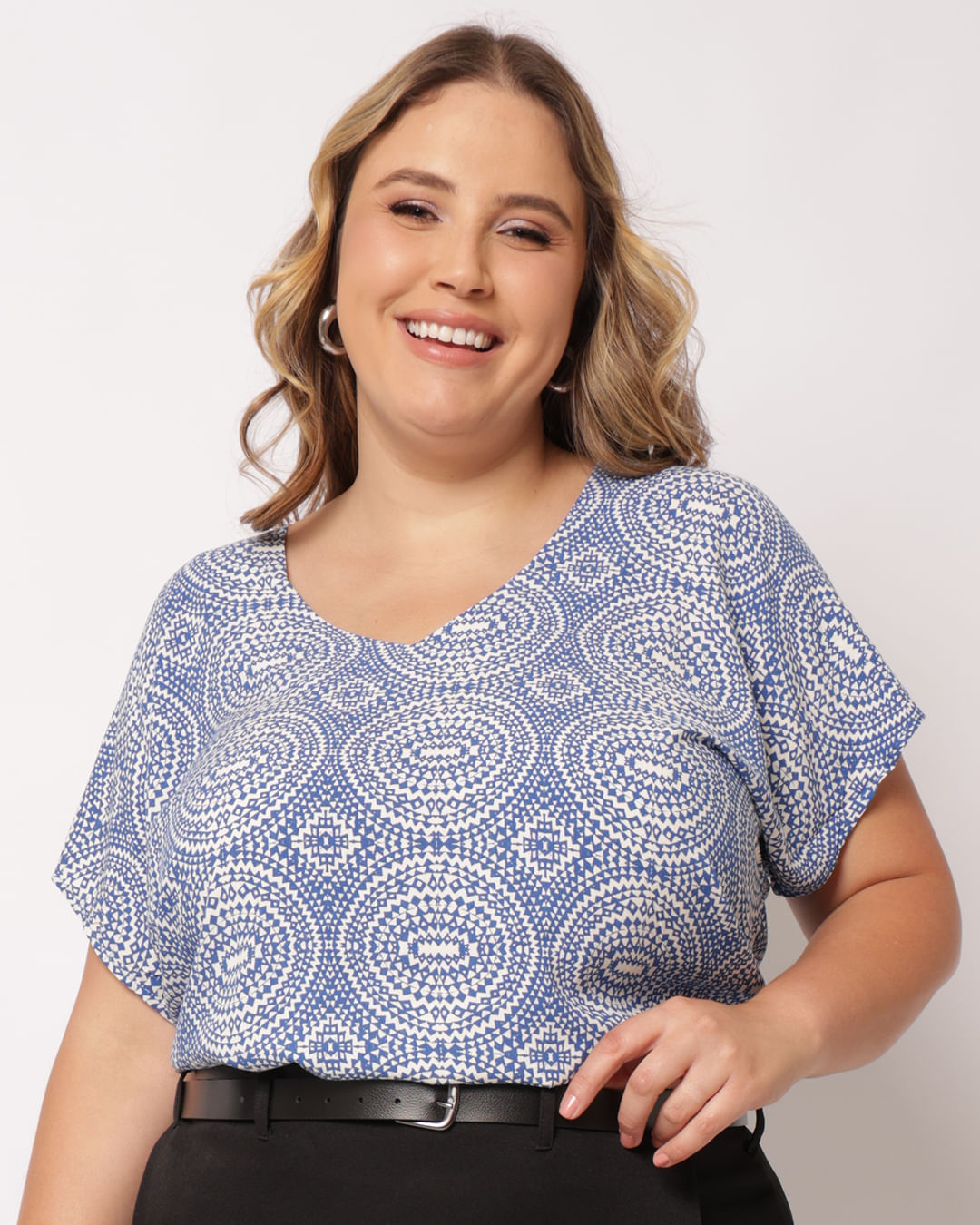 Blusa Plus Size Feminina Viscose Berry & Co. Manga Morcego Azul