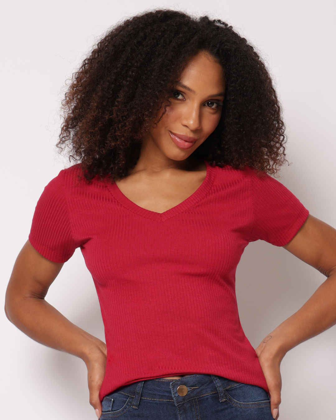 Camiseta Feminina Canelada Manga Curta Rosa