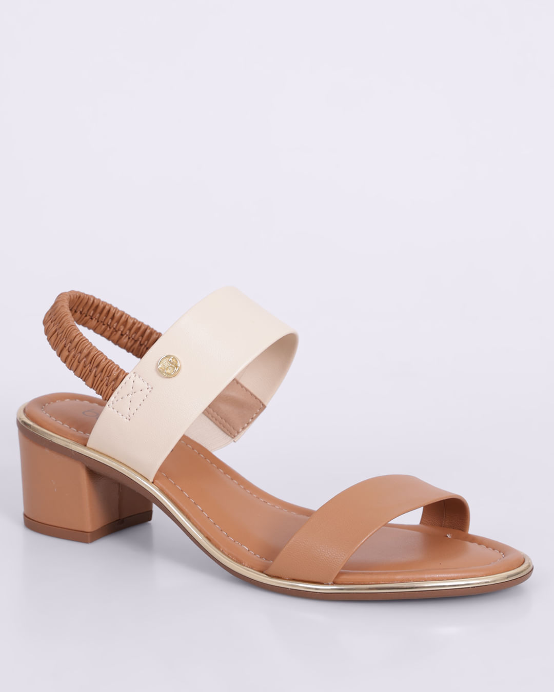 Sandália Feminina Beira Rio Salto Quadrado Cabedal Duplo Bege
