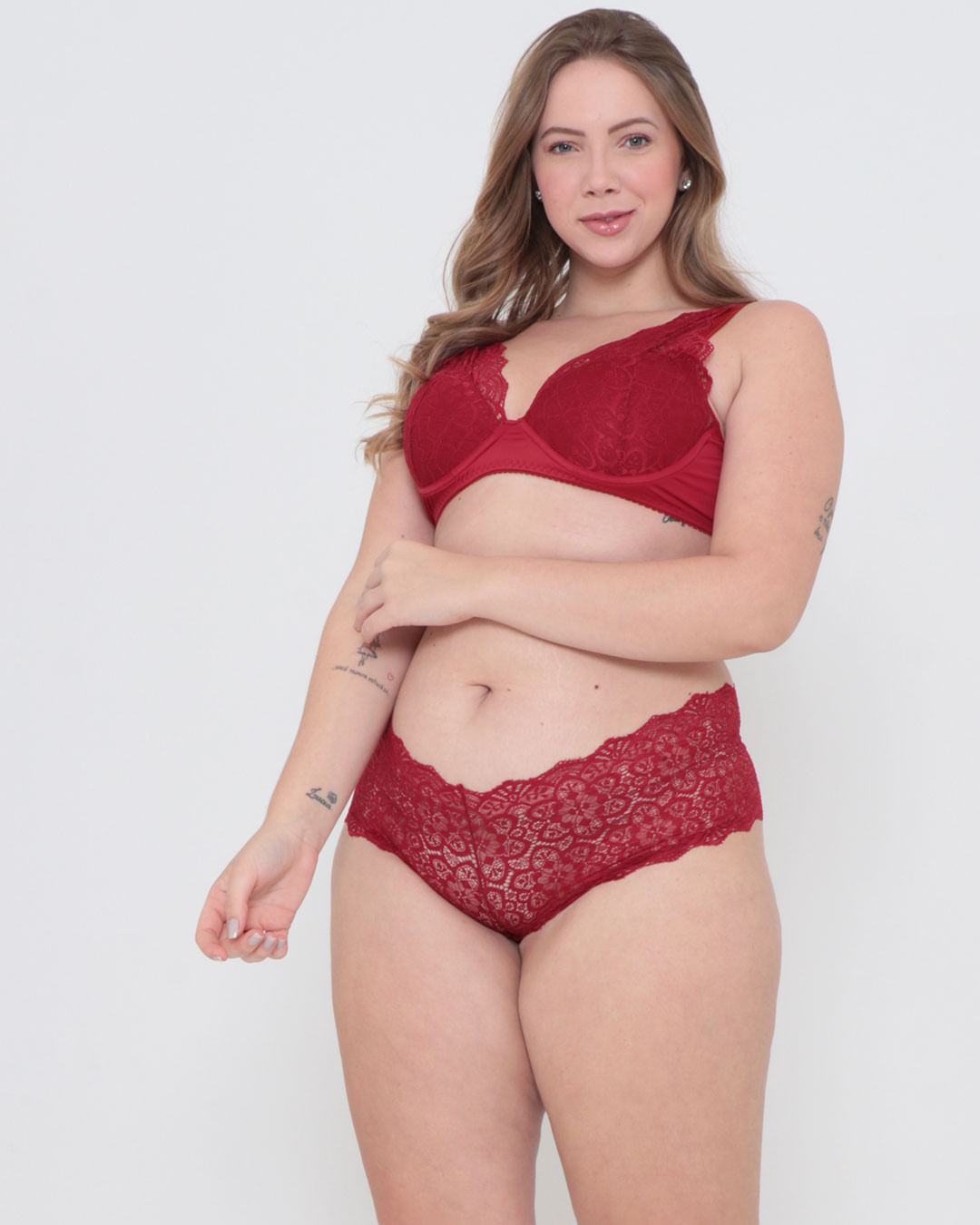 Calcinha Plus Size Caleçon Avulsa Renda Vermelha