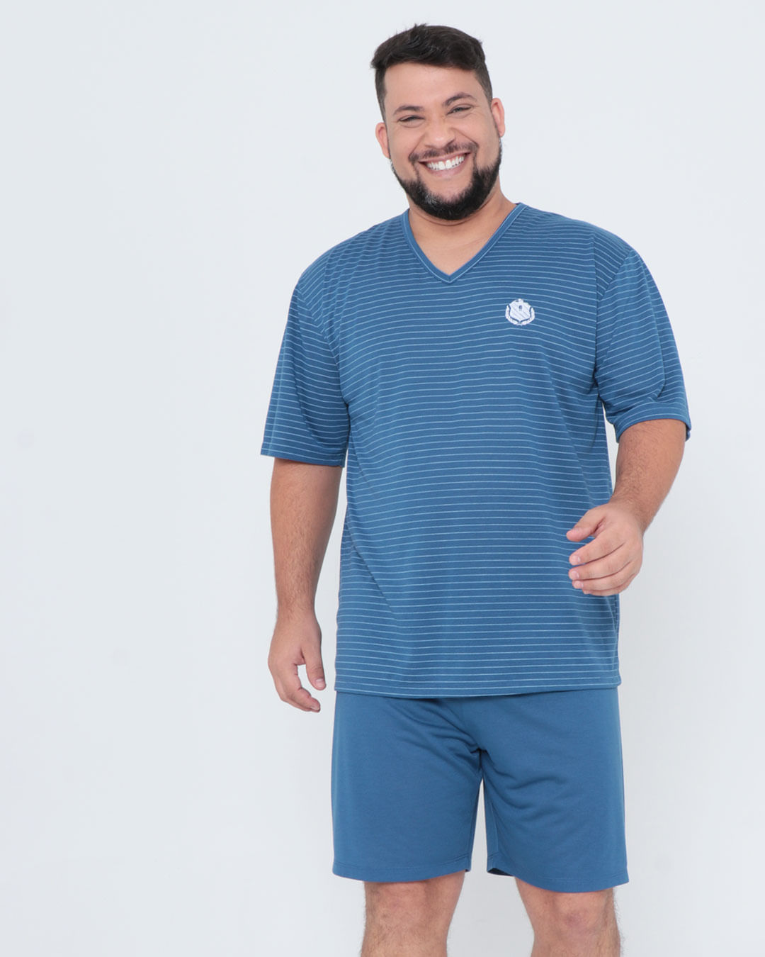 Pijama Masculino Plus Size Listrado Azul